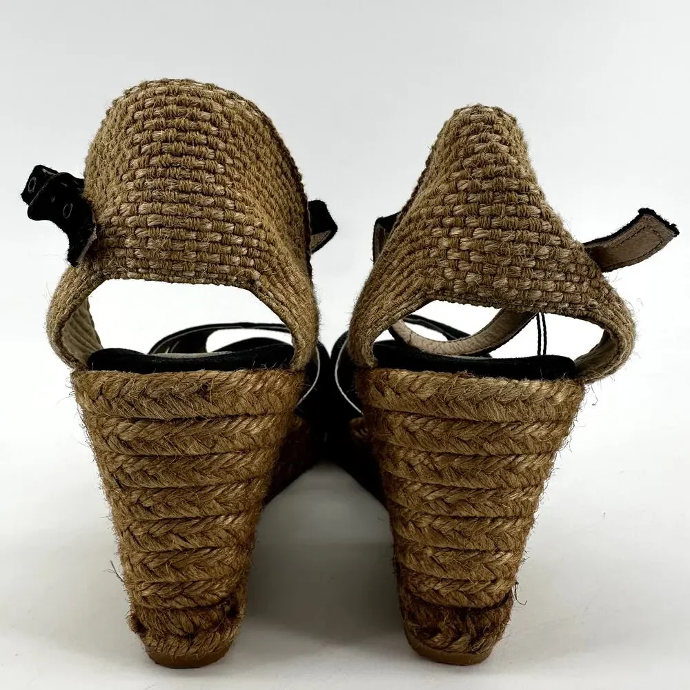 Gaimo Espadrilles Wedge Sandals Cross Strap Peep Toe Ankle Strap Black 10.5 NWOT